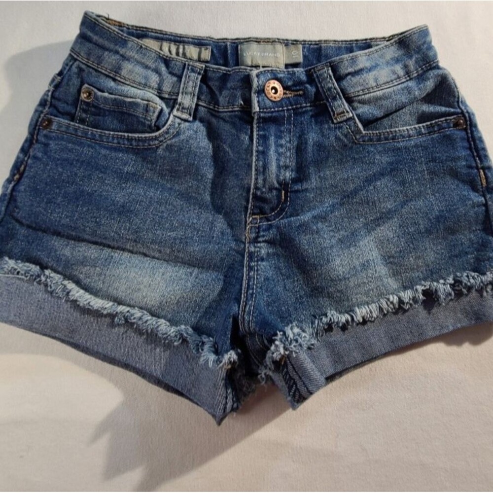 Lucky Brand Girls Denim Shorts Size 10 Blue Distressed Cuffed Jean